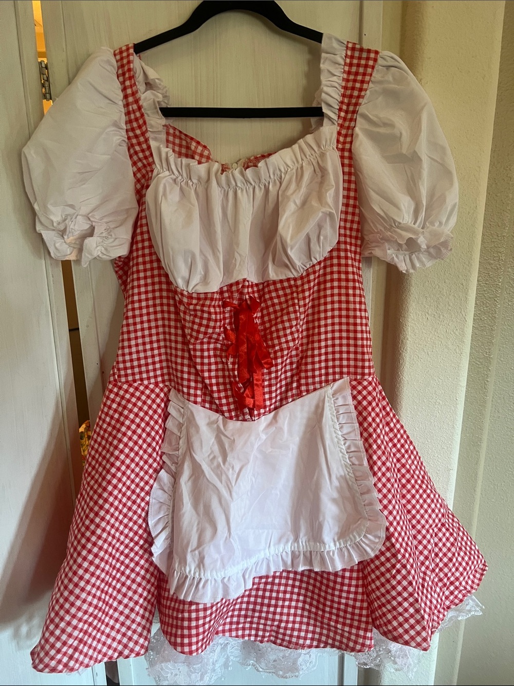 Red Gingham Peasant Dress/ Costume with White Apron